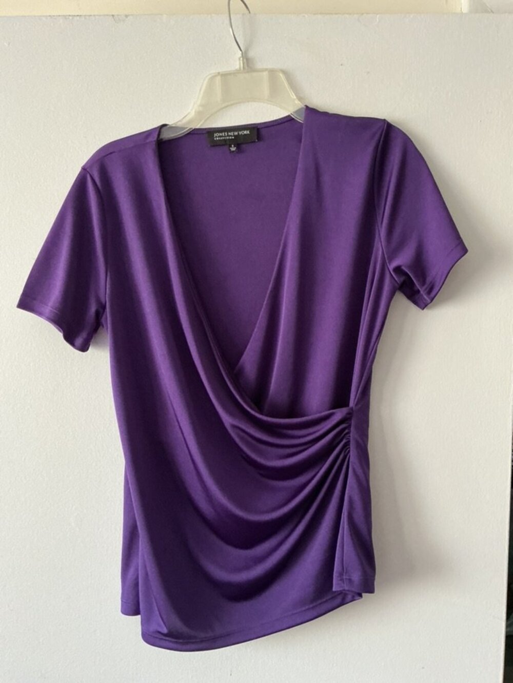 Jones New York Collection Purple Short Sleeved Crossover Top